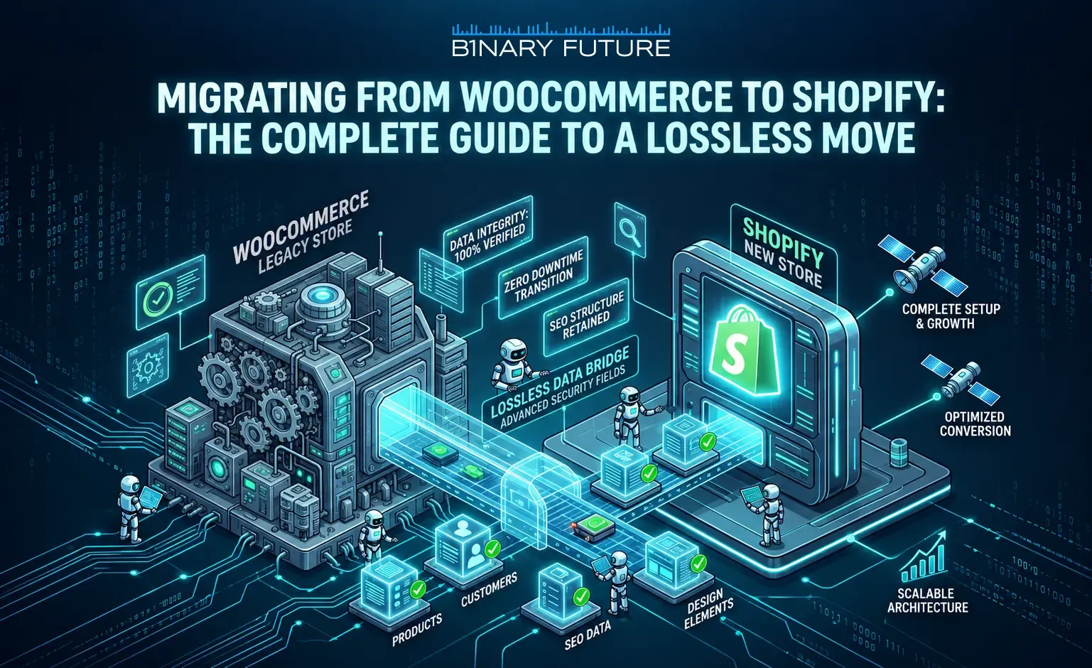 WooCommerce to Shopify migration in three phases covering planning, technical transfer and post-launch growth, by Binary Future. WooCommerce to Shopify migration in three phases covering planning, technical transfer and post-launch growth, by Binary Future.