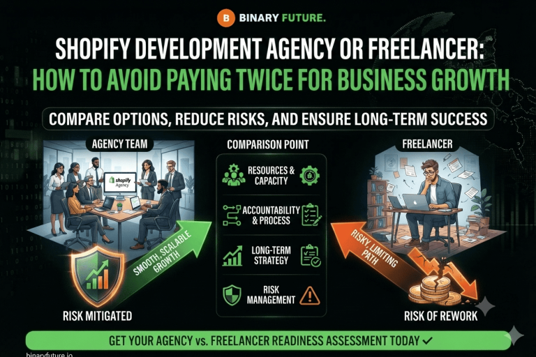 Shopify Development Agency or Freelancer: How to Avoid Paying Twice for Business Growth — Article, B2B eCommerce, Comparison articles