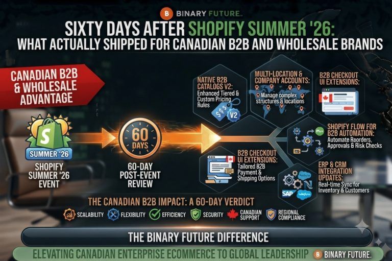 Status of Shopify Summer '26 Edition features for Canadian B2B and wholesale brands sixty days after release, by Binary Future.